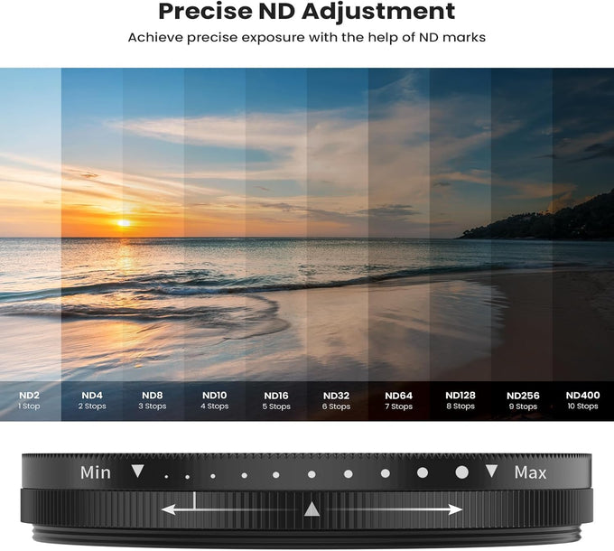 67mm Variable ND2-400 Filter for Phone/DSLR, HD Neutral Density Filter
