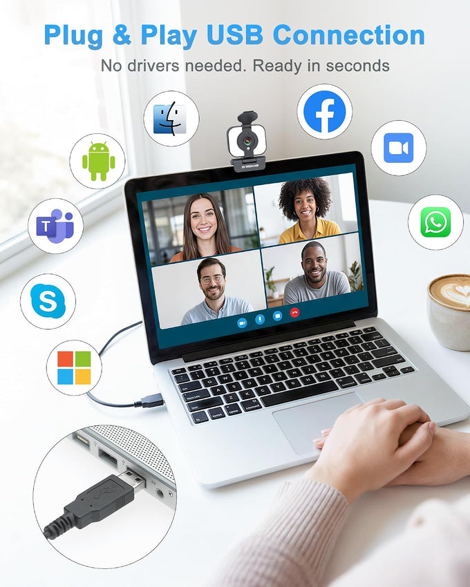 Atatat 2K Webcam for PC with Light, Microphone, Privacy Cover