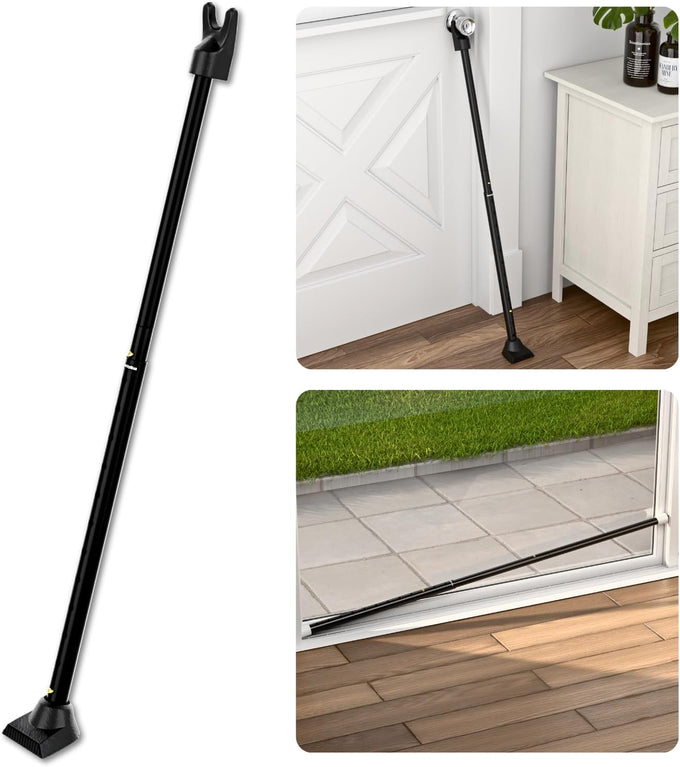 SecurityMan 2-in-1 Door Security Bar & Sliding Patio Door Security Bar (2 Pack) via Interchangeable Caps - Constructed of High Grade Iron - Black