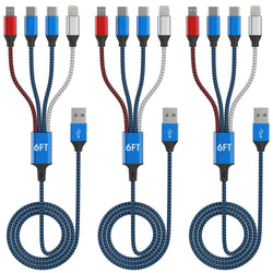 4-in-1 Multi Charging Cable (3-Pack, 6FT) - Dual USB-C, Lightning, Micro