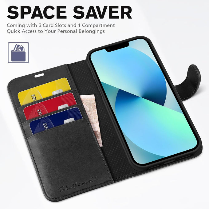 TUCCH Wallet Case for iPhone 13 (6.1") 2021, 3 Card Holders, Black