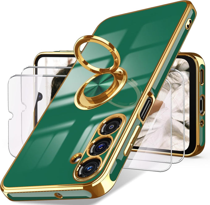 Dretal Plated Gold Edge Rotate Kickstand Case for Samsung Galaxy A16-Purple