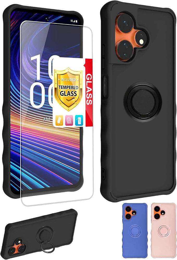 jioeuinly for AriVoice A67L Case Compatible for Foxx FoxxD A67L Phone Case Cover [with Tempered Glass Screen Protector][ 2MM Thickening Super Protection][Ring Support] Black