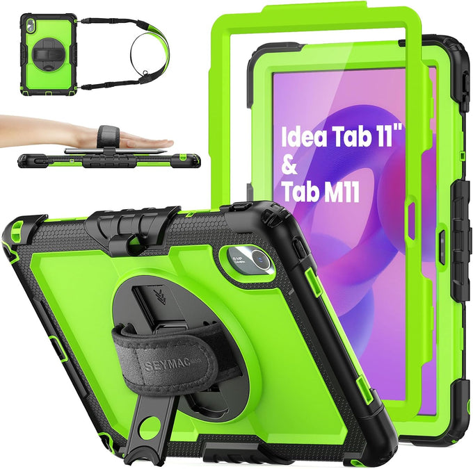 SEYMAC stock Tablet Case for Lenovo Idea Tab 11'' / M11 (TB336FU/TB330FU) 11 inch Drop-Proof Protection Cover with 360° Rotate Stand & Strap [Pen Holder] & Screen Protector 2025/2024, Black