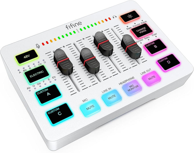 FIFINE Ampligame SC3 Gaming Audio Mixer with Indi-Fader and Volume Control