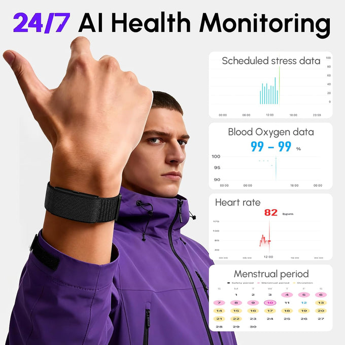 Screenless Fitness Smart Bracelet,24/7 Sleep & Health Tracker