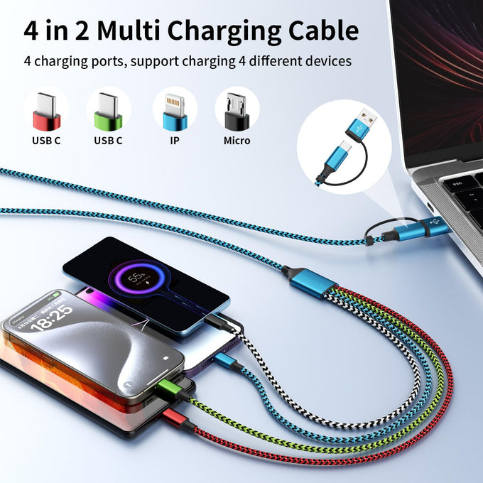 4 in 2 Multi Charging Cable, USBA/C Universal Charging Cords 2 Pack 5FT