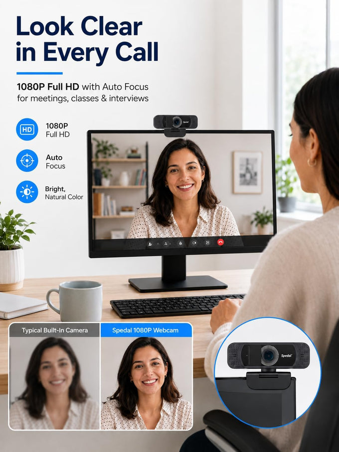 1080P Webcam with Microphone for Laptop and Desktop