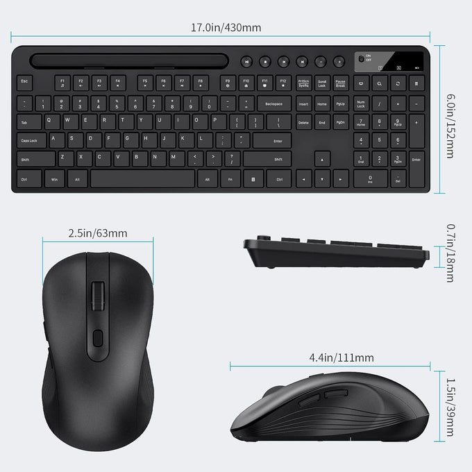 MARVO Wirelss Keyboard and Mouse Combo with Phone Holder, Full-Size, Black