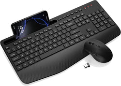 Wireless Keyboard and Mouse Combo - Full-Sized, Ergonomic Wrist Rest