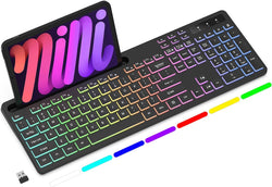 Soueto Wireless Keyboard with RGB Backlit, Phone Holder for Mac/PC, Black