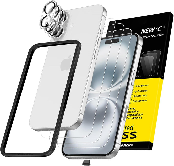 NEW'C for iPhone 16 Pro Screen Protector + Camera Lens Protector + Tool