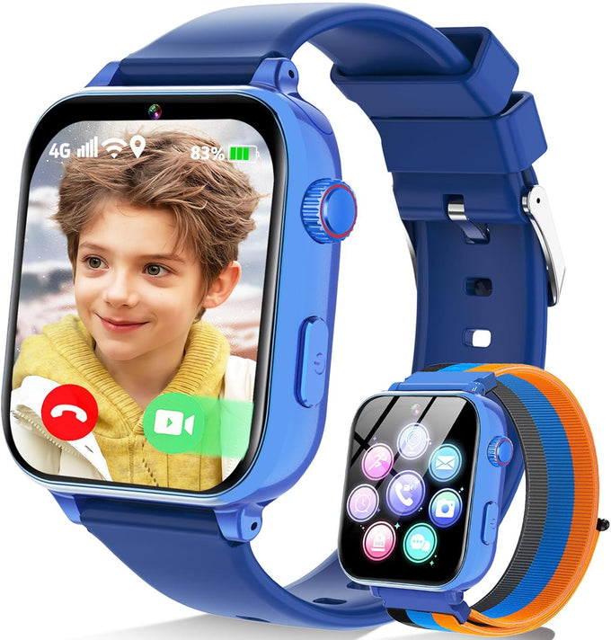 4G Kids Smart Watch Phone GPS, Smartwatch for Boys Girls Ages 4-12 Years with Video Call Chat Class Mode SOS Camera Alarm Games Parental App Touch Watch Gifts for Children (Includes SIM Card) Grey