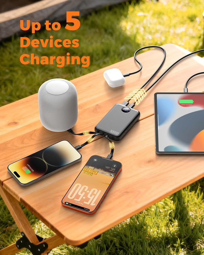 Portable Charger 10000mAh with 4 Built-in Cables 40% Smaller