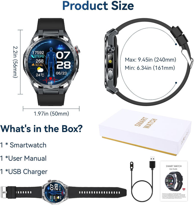 1.53" Military Smart Watch for Men with LED Flashlight & Bluetooth Calls