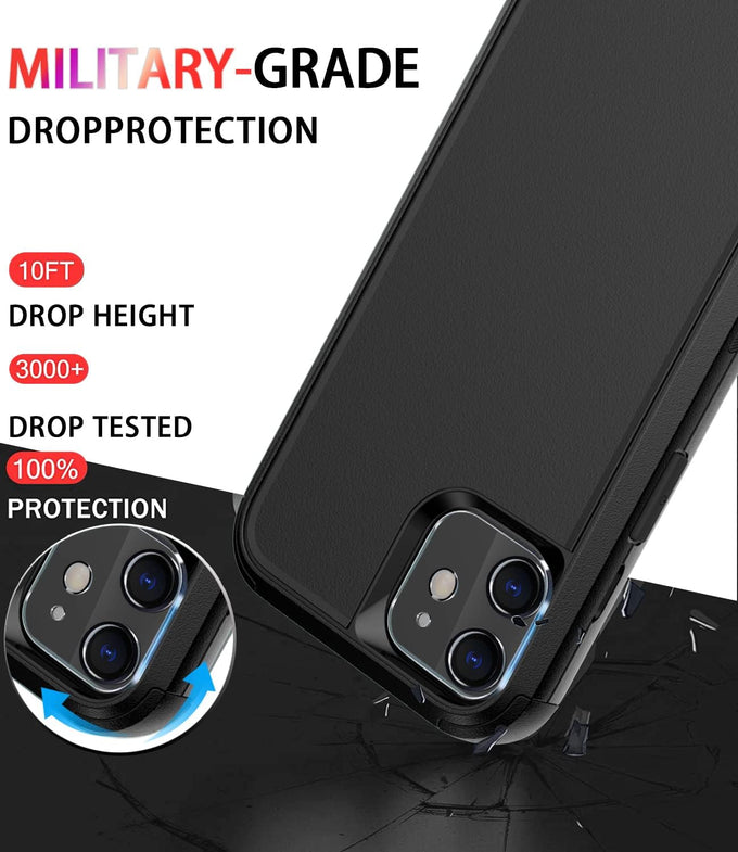 Diverbox for iPhone 11 Case [Shockproof] [Dropproof] [Tempered Glass Screen Protector],Heavy Duty Protection Phone Case Cover for Apple iPhone 11 (Black-3in1)