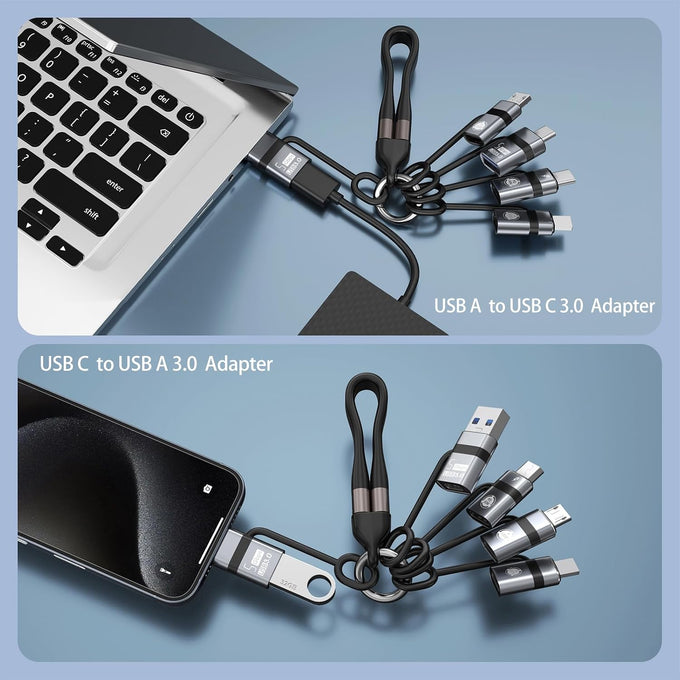 USB A to USB C 3.0 OTG Adapter, USB C to Micro Converter, IP to Type-C Converter, and Type-C to USB A OTG 3.0 Adapter (6 Pieces), Supporting Fast Charging and Data Transfer