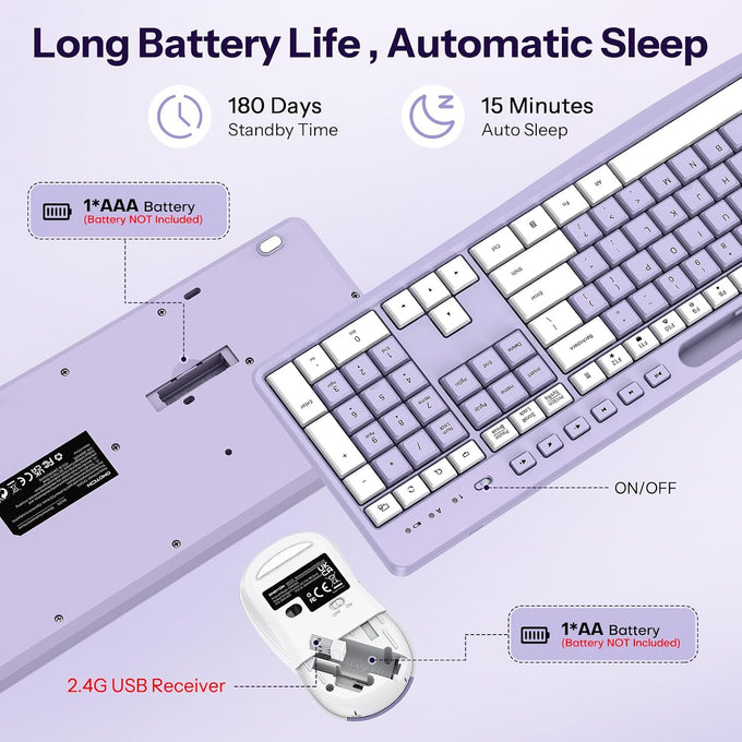 OMOTON Purple Wireless Keyboard and Mouse Combo, Built-in Phone Holder