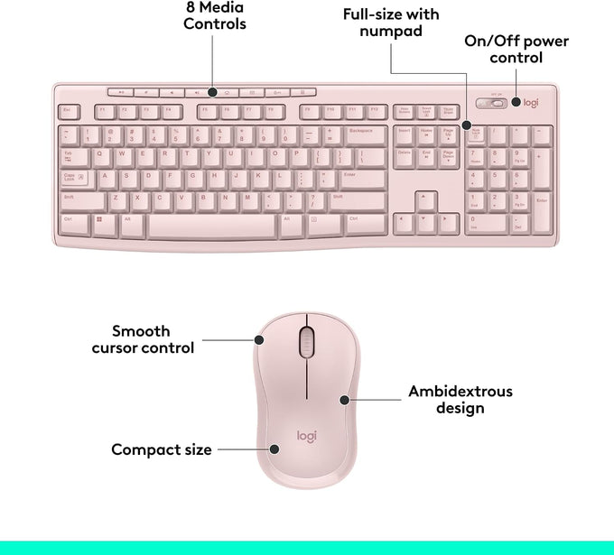 Logitech MK270 Full Size Wireless Keyboard and Mouse Combo - Rose