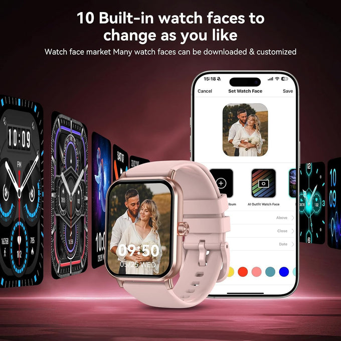 Smart Watch for Men Women, 1.83" HD Touchscreen Fitness Tracker with Bluetooth Calling, 130+ Sports Modes, Heart Rate Sleep Step Monitor, IP68 Waterproof, Compatible with iOS & Android (Pink)