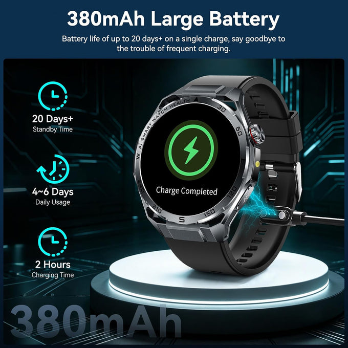 1.53" Military Smart Watch for Men with LED Flashlight & Bluetooth Calls