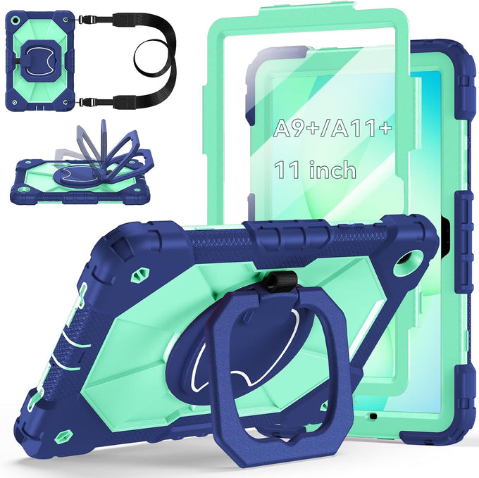 Case for Samsung Galaxy Tab A11+ Plus/A9+ 11 Inch 2025/2023,Ubearkk Case for Samsung Galaxy A9 Plus/A11+ Tablet case with Screen Protector 360 Rotating Stand Shoulder Strap Pen Holder, Purple Pink