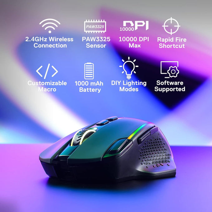 Redragon M810 PRO Wireless RGB Gaming Mouse 10000 DPI Remapping Keys