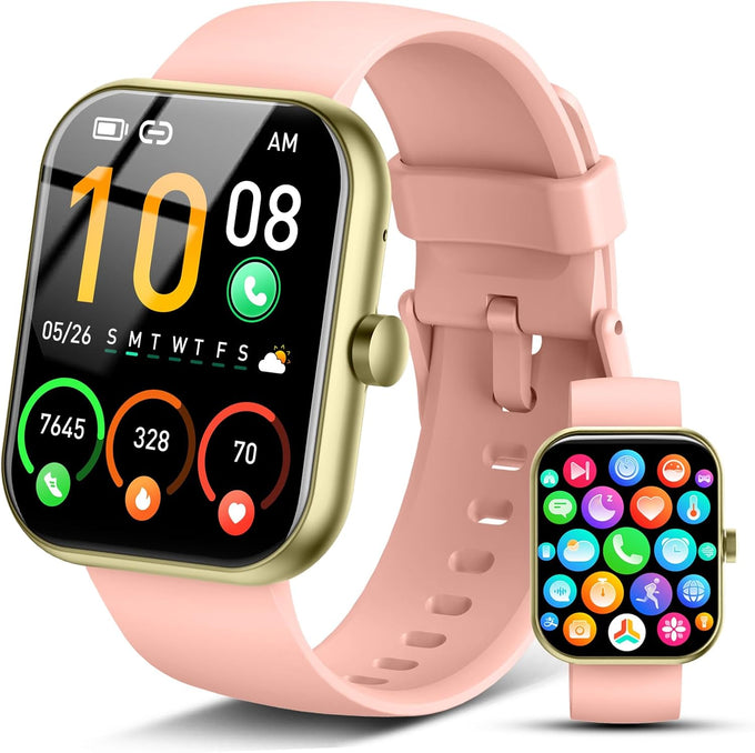 2026 Smart Watch for Men Women (Answer/Make Call), 1.96" HD Fitness Tracker Running Watch, IP68 Waterproof,Pedometer, Sleep/Step/Activity/Heart Rate Monitor,110+ Sport Mode Smartwatch for Android,Pink