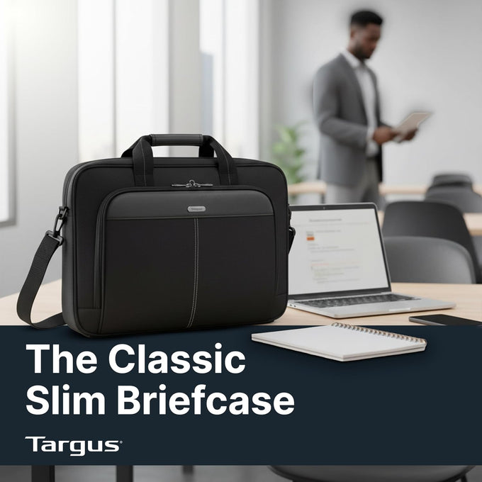 Targus 15-16 Inch Slim Lightweight Laptop Briefcase, Black - Messenger and Shoulder Bag with Padded Compartment and Trolley Strap for 16" Laptops (TCT027US)