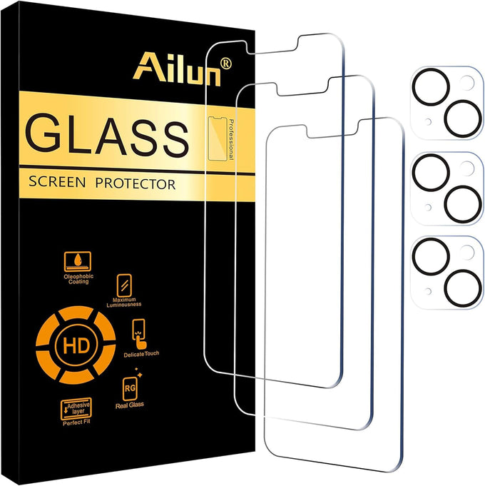 Ailun Screen Protector + Camera Lens Protector for iPhone 14, 3+3 Pack