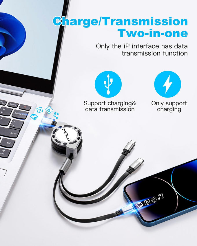 Multi Charging Cable 3A, Retractable Car Charger Cord for Multiple Devices
