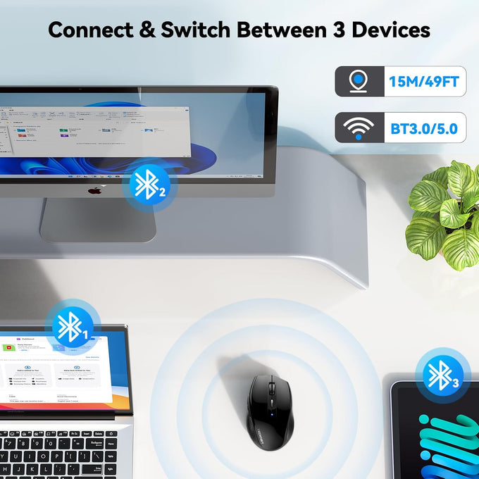 TECKNET Bluetooth Mouse, 3200 DPI Computer Mouse, 2-Year Battery Wireless Mouse 6 Adjustable DPI, 6 Buttons Compatible with Laptop/Windows/Computer