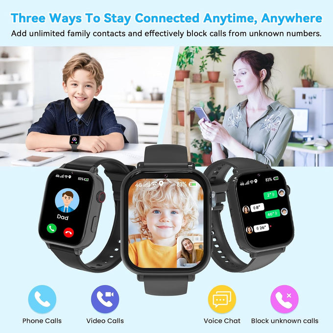 4G Kids Smart Watch Phone GPS, Smartwatch for Boys Girls Ages 4-12 Years with Video Call Chat Class Mode SOS Camera Alarm Games Parental App Touch Watch Gifts for Children (Includes SIM Card) Grey