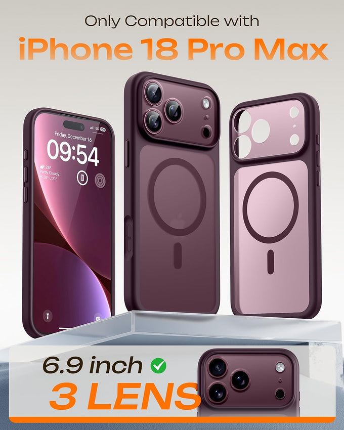 TOCOL for iPhone 18 Pro Max Case Burgundy, Compatible with MagSafe