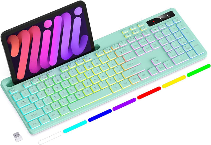 Soueto Wireless Keyboard with RGB Backlit, Phone Holder for Mac/PC, Black