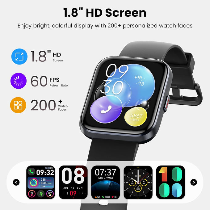 Smart Watches for Men Android & iPhone, 1.8" HD Alexa Built-in Smartwatches Fitness Tracker Watch with Bluetooth Calls, IP68 Waterproof, Heart Rate/Sleep/SpO2 Monitor, 110 Sport Modes - Black