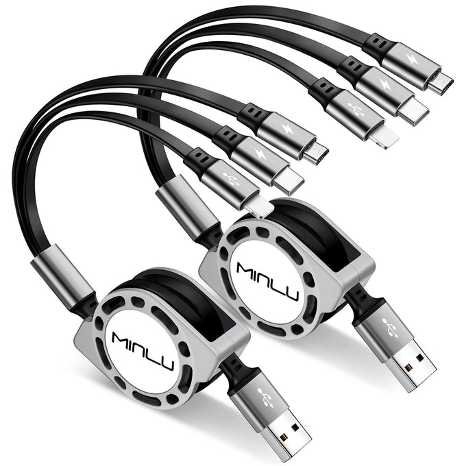 Multi Charging Cable 3A, Retractable Car Charger Cord for Multiple Devices