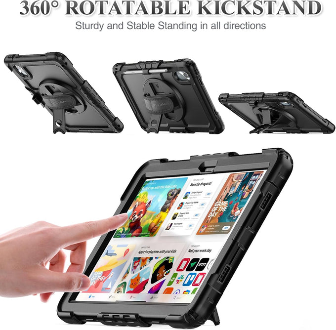 SEYMAC stock Tablet Case for Lenovo Idea Tab 11'' / M11 (TB336FU/TB330FU) 11 inch Drop-Proof Protection Cover with 360° Rotate Stand & Strap [Pen Holder] & Screen Protector 2025/2024, Black