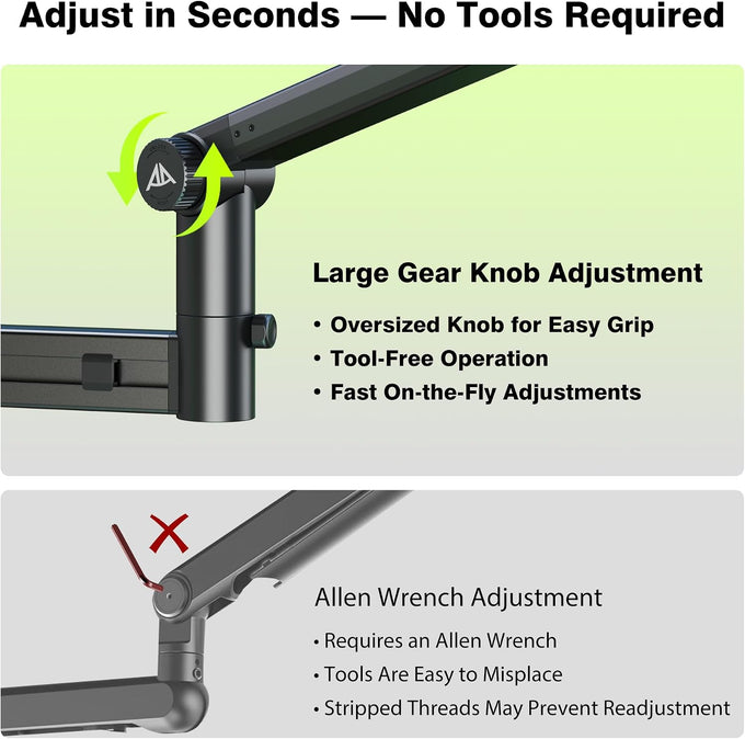 AA AUDIO ACCESSORY Mic Arm Desk Mount (Design for Heavy Mic) 6.6lbs Load Capacity, Stable Gear Lock Never Sags, Metal Low Profile Microphone Boom Stand for Shure SM7B SM7dB MV7, Blue Yeti, Rode PodMic