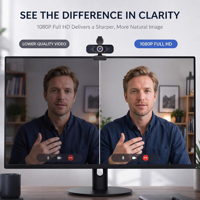 1080P Webcam with Microphone and Privacy Cover Plug&Play