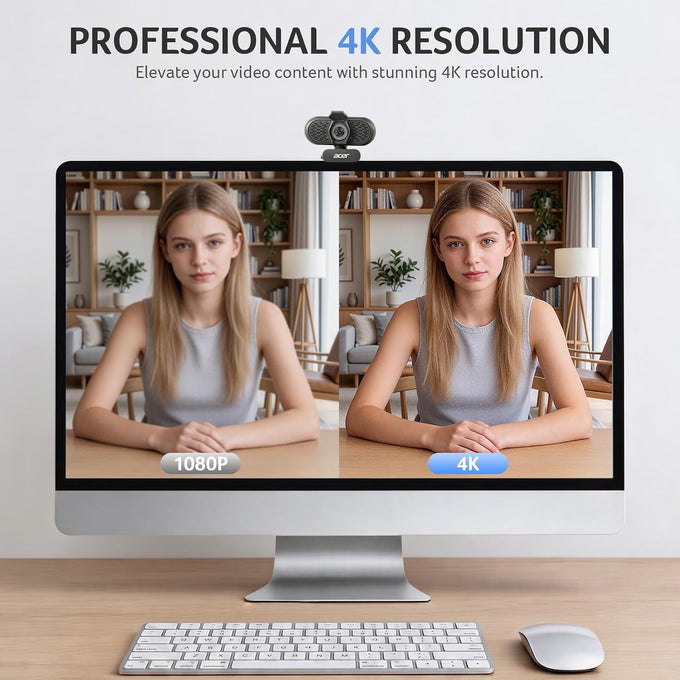 Acer A640 4K Webcam with AI Noise Canceling Mic for Streaming Meetings