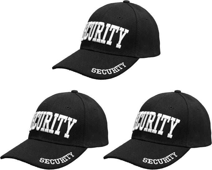 Falari Security Hat Baseball Cap - Gold or White Embroidery Security Front, Bill & Back - Adjustable Size