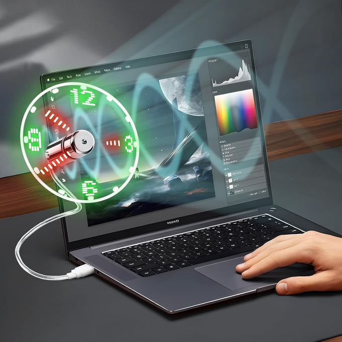 LED USB Clock Fan with Real Time Display Function,Stocking Stuffers for Men Christmas Gadgets,Father's Gifts,1 Year Warranty