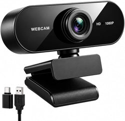 Gritto 1080P HD Webcam with Auto Focus & Microphone, 30FPS Computer Camera, USB Plug-and-Play with Type-C Adapter, 360° Rotating Webcam for Zoom Meetings, Teams, Streaming & Online Classes