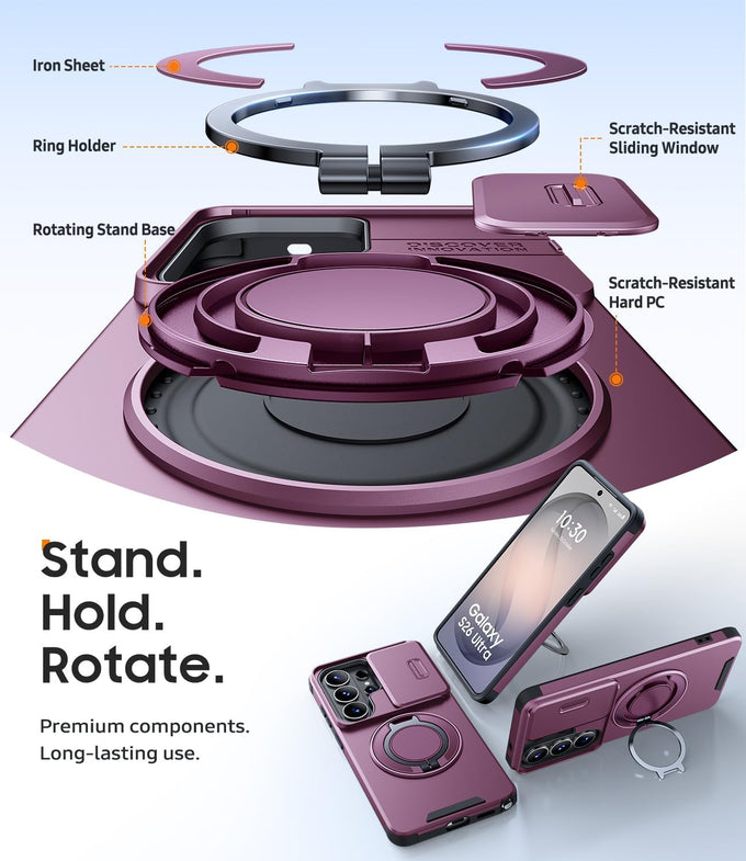 JAME for Samsung Galaxy S26 Ultra Case with Ring Stand & Slide Camera Cover