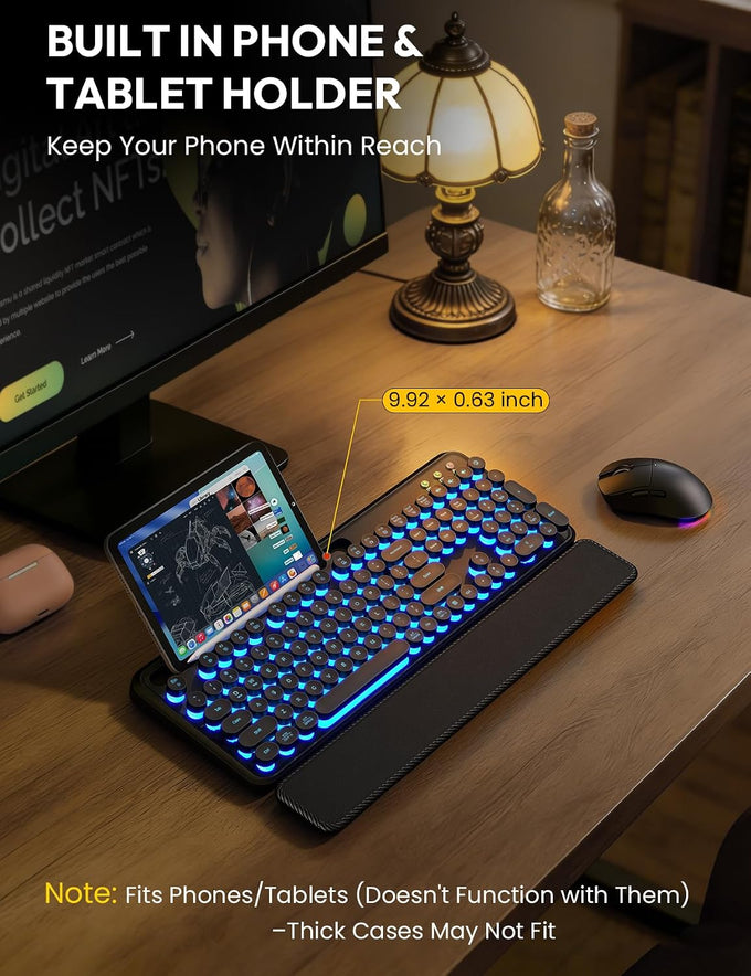 Wireless Keyboard and Mouse, Backlit Typewriter with Magnetic Wrist Rest