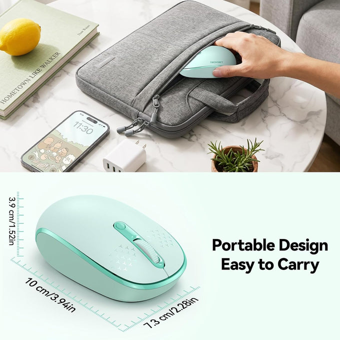 TECKNET Compact Ambidextrous Wireless Mouse for Laptop Mint Green