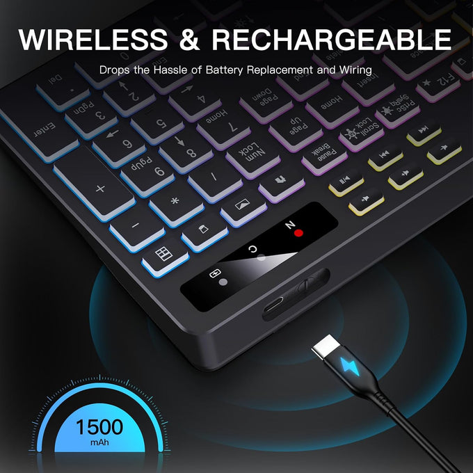 Soueto Wireless Keyboard with RGB Backlit, Phone Holder for Mac/PC, Black