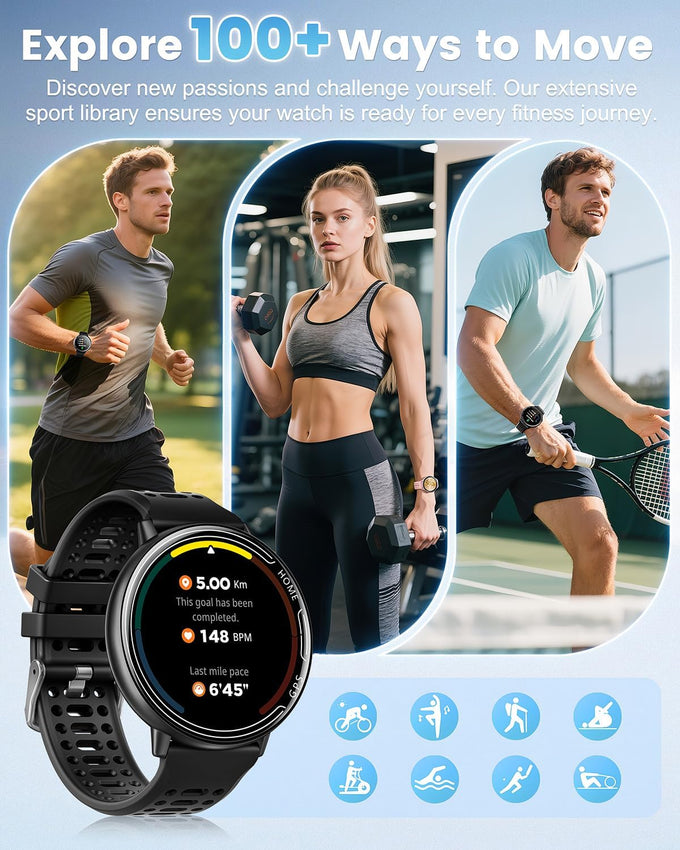 GPS Smart Watches for Men, 1.39" AMOLED Screen Smartwatch, Bluetooth Call/100+ Sport Modes/GPS/Compass/Heart Rrate/Blood Pressure, Fitness-Tracker, Smartwatch for Android iPhone(Gray& Black)