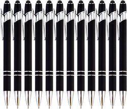 PASISIBICK 12-Piece Black Ballpoint Pen with Stylus Tip, 2 in 1 Stylish Metal Touch Screen Pen - Black Ink, 1.0 mm Medium Point - 5.5 x 0.4 inch / 14 x 1 cm